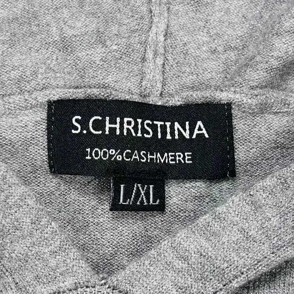 S. Christina Cashmere Sweater L/XL Youth Hoodie Teddy Bear Gray Cozy Cabincore